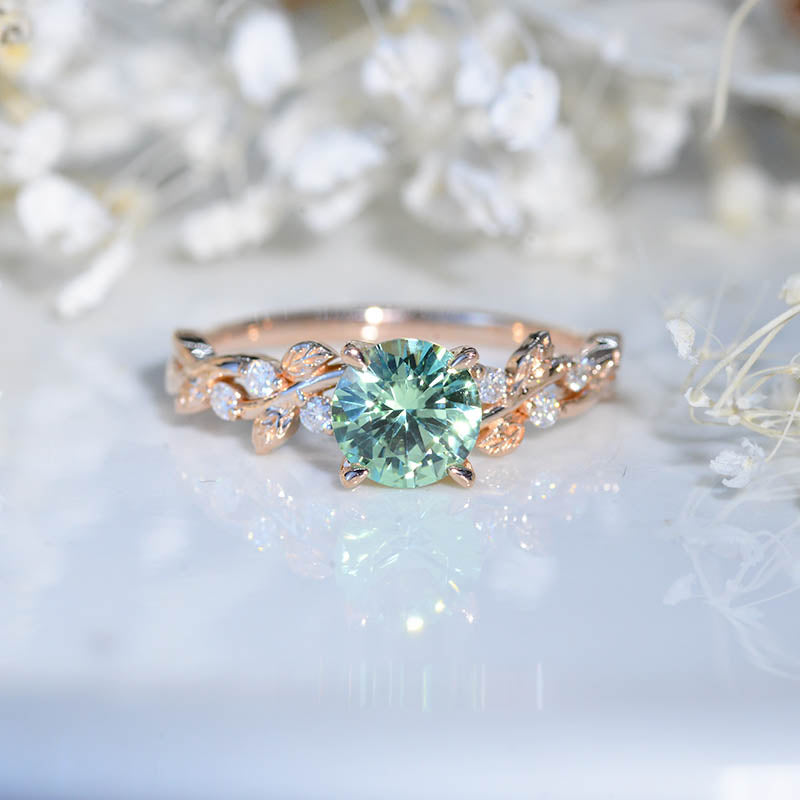 Mint Sapphire Floral White Gold Engagement Ring