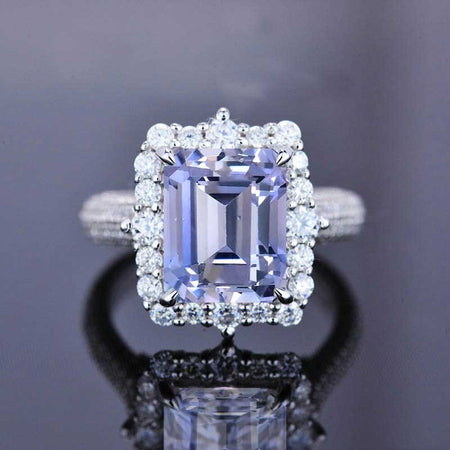 3Ct Purple Sapphire Engagement Ring Halo Radiant Cut Purple Sapphire Black Gold Engagement Ring