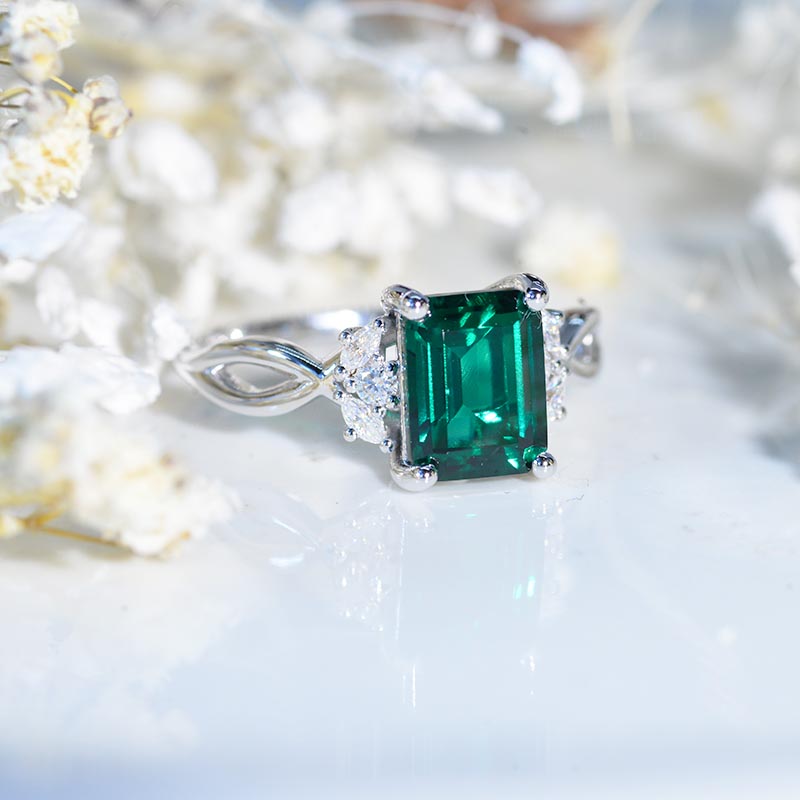 3 Carat Emerald Cut Emerald  Stone Twisted Shank Engagement Ring  Model 477