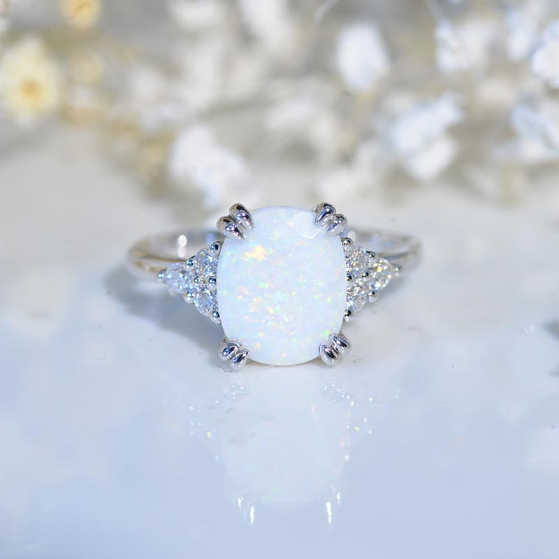 2Ct Elongated Cushion Cut Natural White Opal Vintage Engagement Gold  Ring  Model 566-9x7
