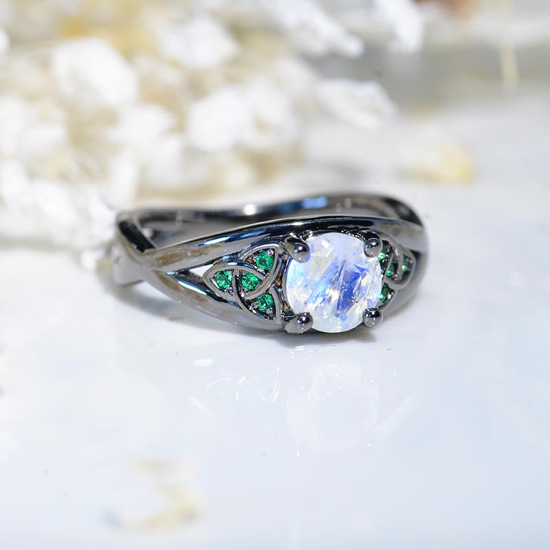 14K Black Gold Celtic Engagement Ring with Natural Moonstone  Model 805-6