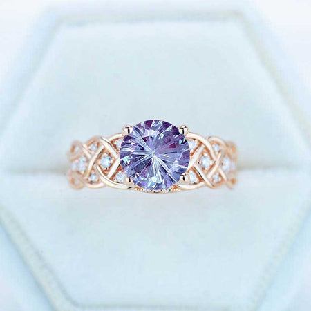 2 Carat Fireworks Cut Alexandrite Ring Round Cut Rose Gold Ring July Birthstone Ring Engagement Ring