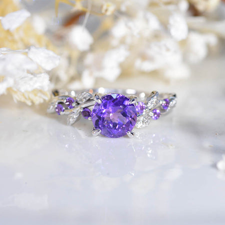 Natural Amethyst Floral White Gold Engagement Ring