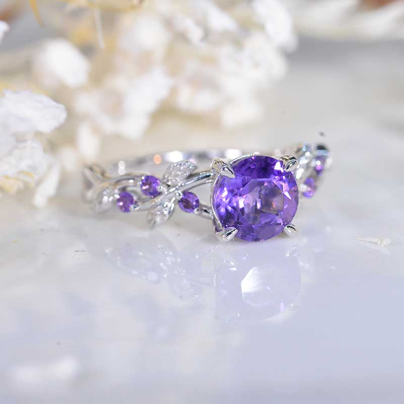 Natural Amethyst Floral White Gold Engagement Ring  Model 446-7