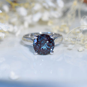 Round Portuguese Cut Alexandrite Floral White Gold Engagement Ring Model 446-7mm