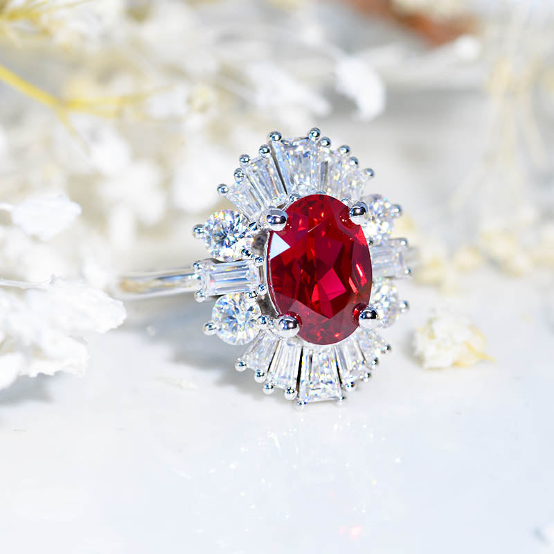 14K White Gold 3 Carat Oval Ruby Halo Engagement Ring  Model 770