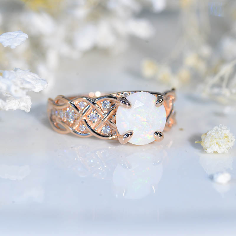 2.0 Carat White Opal Engagement Rose Gold Ring Model 19