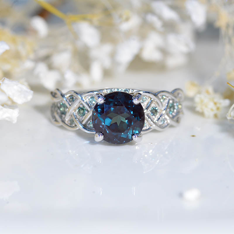 2 Carat Alexandrite Ring Round Cut 14K Gold Ring July Birthstone Ring Engagement Ring Model 19