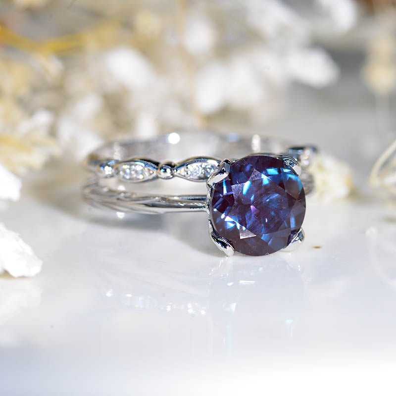 2 Carat Alexandrite Engagement Eternity Gold Rings Set