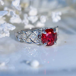 3 Carat Carat Oval Ruby Ring, Hidden Halo Gold Engagement Ring