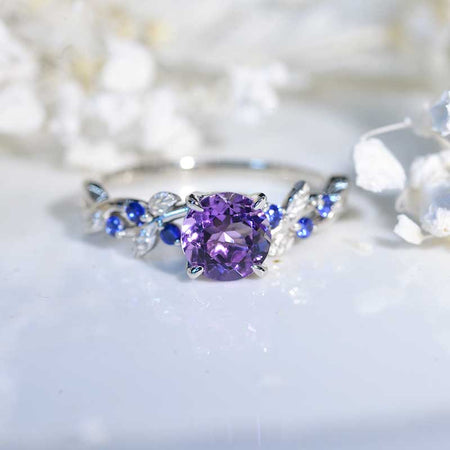 Natural Amethyst Floral White Gold Engagement Ring