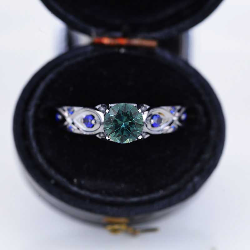 14K Black Gold Platinum Teal Sapphire Celtic Engagement Ring