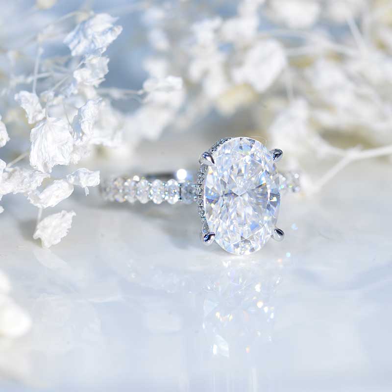 5 Carat Oval Cut Giliarto Moissanite Hidden Halo White Gold Engagement Ring Model 739