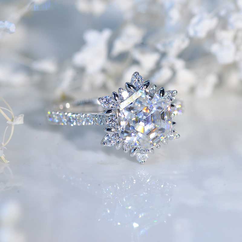3 Carat Hexagon Moissanite Snowflake Halo 14K White Gold Engagement Ring Model 914-8