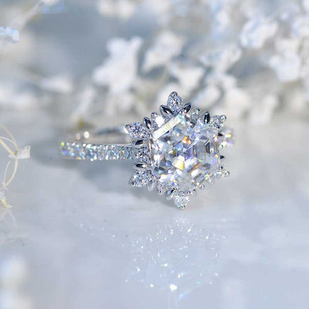 3 Carat Hexagon Moissanite Snowflake Halo 14K White Gold Engagement Ring Model 914-8