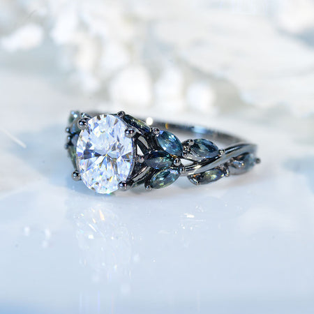 Celtic 2 Carat Oval Moissanite 14K White Gold  Engagement Ring