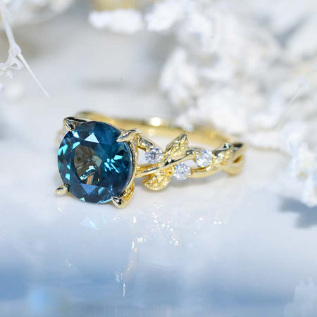 2 Carat Round Brilliant Cut Teal Sapphire Floral Rose Gold Engagement Ring