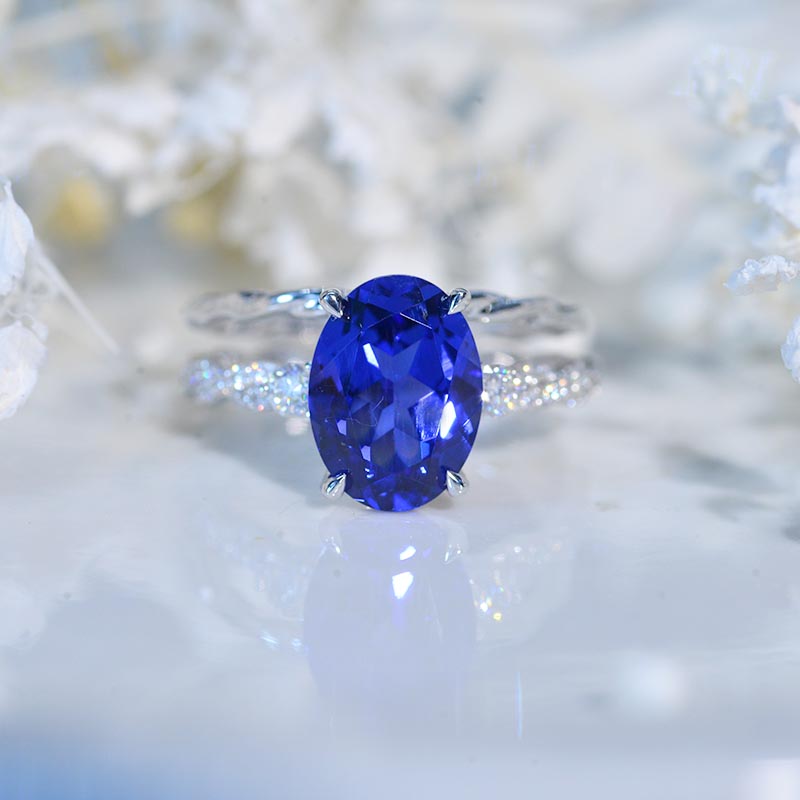 14K White Gold 3.5 Carat Oval Blue Sapphire Rope Engagement Ring Eternity Ring Set Model 423s-11x8