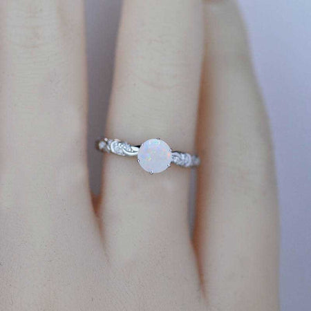 Ornamental Genuine White Opal Gold Engagement Ring