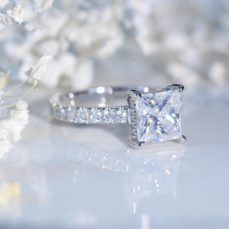 3 Carat Princess Cut Moissanite Hidden Halo Gold Engagement Ring Model 513-8x8 RD 2