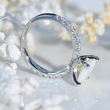 2Ct Princess Cut White Opal Engagement 14K White Gold Ring Classic Solitaire Setting  Model 726-7x7