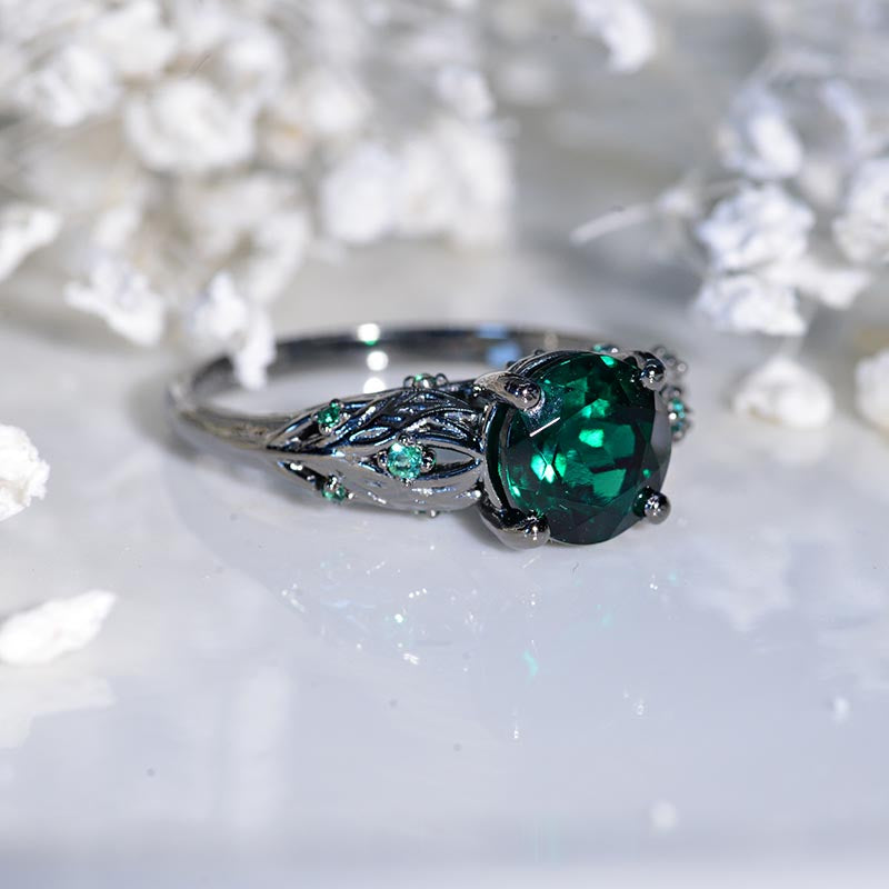 2 Carat 14K Black Rhodium Gold Emerald Celtic Engagement Ring Model 1313-8