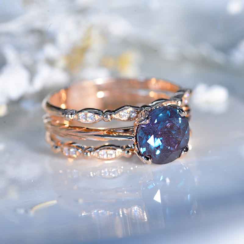 2 Carat Alexandrite Engagement Eternity Three Rings Set  Model 83-8 and MB