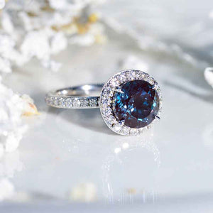 Round Portuguese Cut Alexandrite Floral White Gold Engagement Ring Model 446-7mm