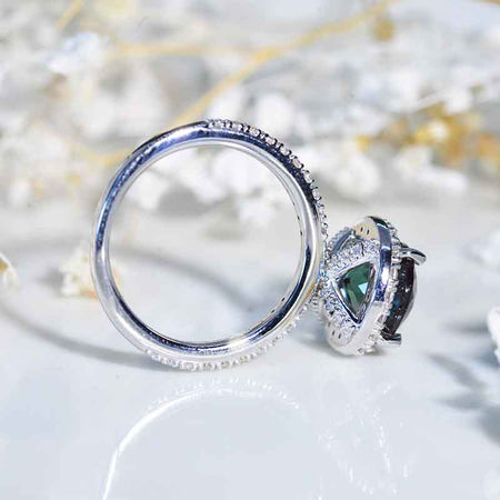 0.9 Carat Portuguese Cut Alexandrite Ideal Cut, Engagement Ring, Halo Portuguese Cut Alexandrite Ring, Classic Halo 14K White Gold Ring