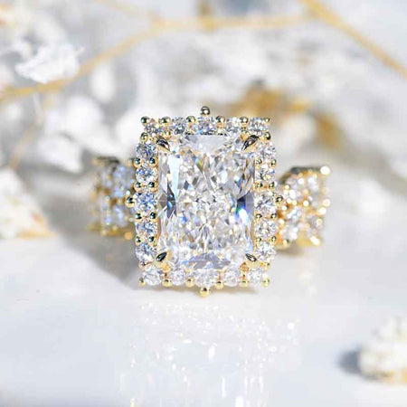 4Ct Moissanite Engagement Ring Halo Radiant Cut Moissanite Engagement Ring, Radiant Cut Engagement Ring