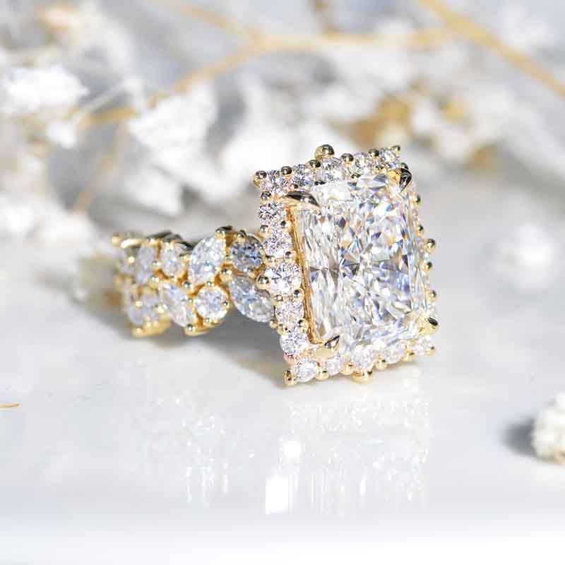 4Ct Moissanite Engagement Ring Halo Radiant Cut Moissanite Engagement Ring, Radiant Cut Engagement Ring