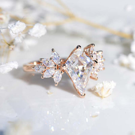 3 Carat Kite Moissanite Engagement Ring. 3CT Fancy Shape Moissanite Ring Model 742-12x8