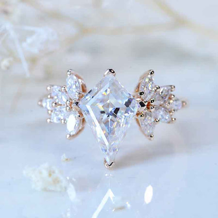 3 Carat Kite Moissanite Engagement Ring. 3CT Fancy Shape Moissanite Ring Model 742-12x8