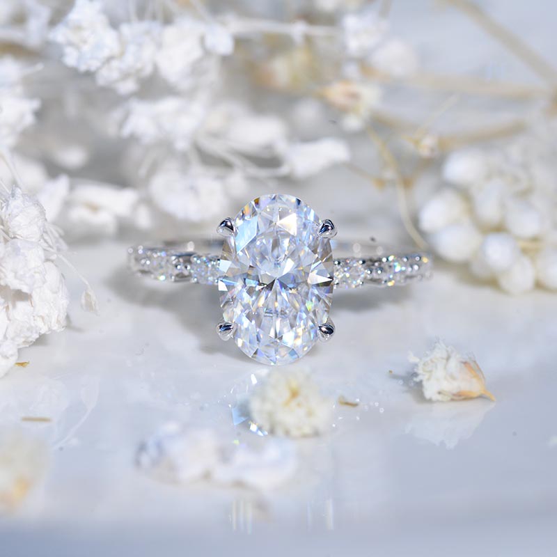 3ct Classic Oval Engagement Ring. 14K Gold Solitaire ring. Oval Cut Ring. Moissanite Wedding Ring Model 432-11x7