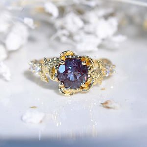 Round Portuguese Cut Alexandrite Floral White Gold Engagement Ring Model 446-7mm