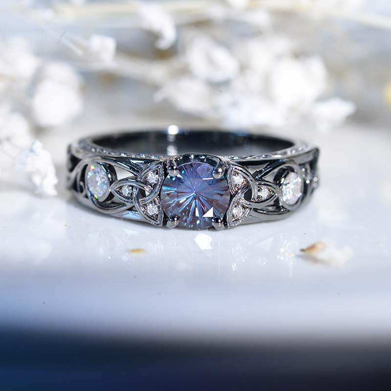 Fireworks Cut Alexandrite Celtic Engagement Ring 14K Black Rhodium Gold  Model 25-6