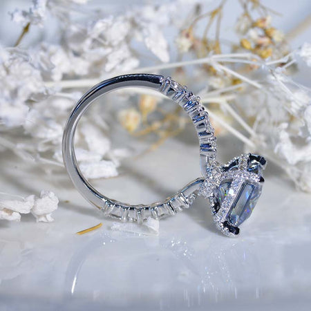 Dark Gray Blue Princess Cut Moissanite White Gold Giliarto Engagement Ring