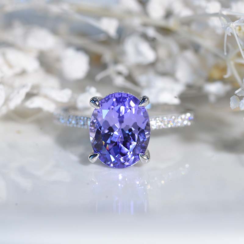 3 Carat Carat Oval Lavender Purple Sapphire Ring, Hidden Halo Rose Gold Engagement Ring Model 513-10x8