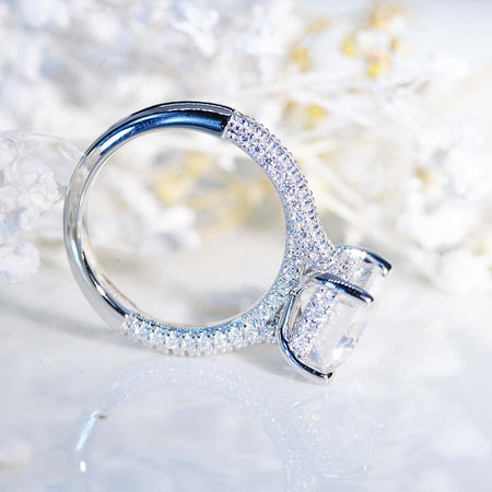 5 Carat Giliarto Emerald Cut Moissanite Hidden Halo Engagement Ring