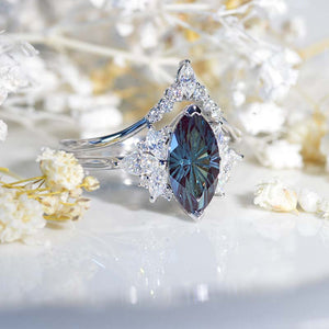 Portuguese Cut Alexandrite Floral Halo Engagement Ring Model 985-7