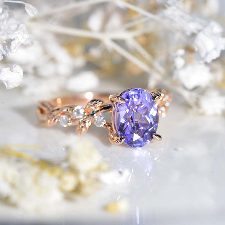 2 Carat Oval Cut Lavender Sapphire Floral 14K Gold Engagement Ring Model 446-9x7