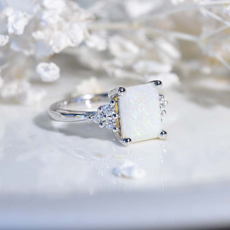 3Ct Emerald Shape Step Cut White Opal ring, Opal solitaire ring, 3 Carat White Opal  Ring, Genuine Opal Vintage Ring