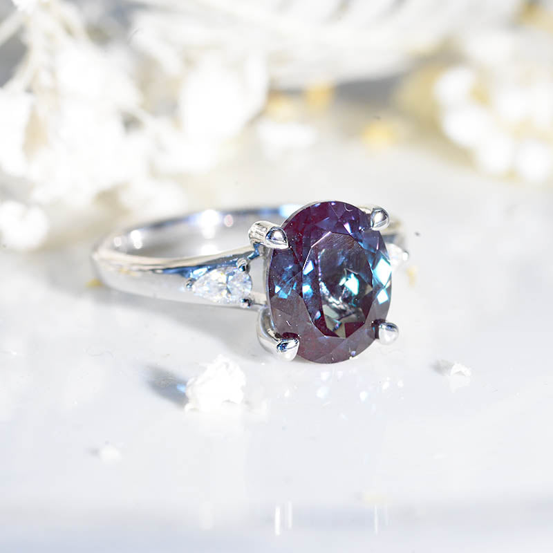 4 Carat Oval Alexandrite  Engagement Ring Set In 14K/18K White Gold PT900 Platinum Model 1010-11x9