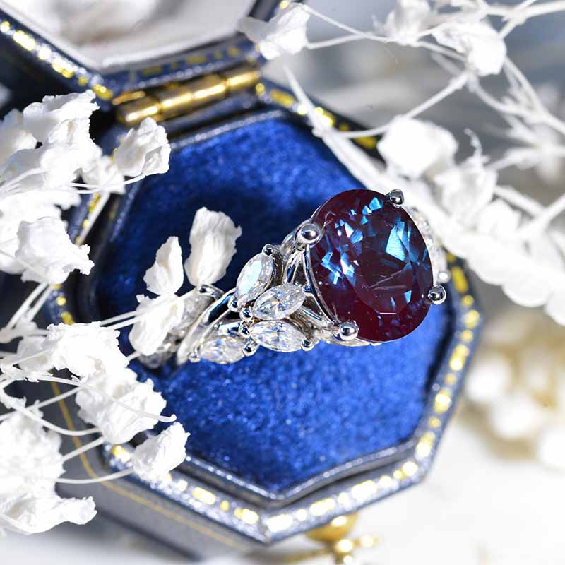 Celtic 3 Carat Oval Alexandrite 14K White Gold  Floral Fairy Tail Engagement Ring Model 817-10x8