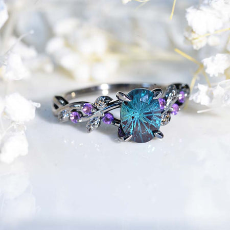 Celtic 1 Carat Oval Fireworks  Alexandrite Black Rhodium Plated 14K Gold  Engagement Ring Mode 446-8x6