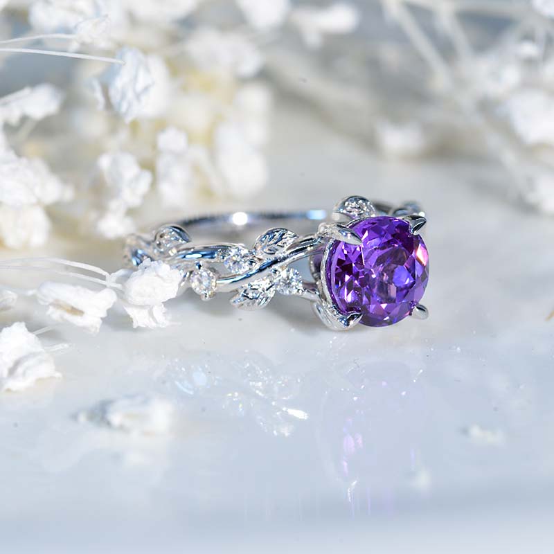 Lavender Purple Sapphire Floral White Gold Engagement Ring 446-7 V2