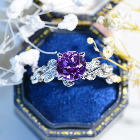 Lavender Purple Sapphire Floral White Gold Engagement Ring