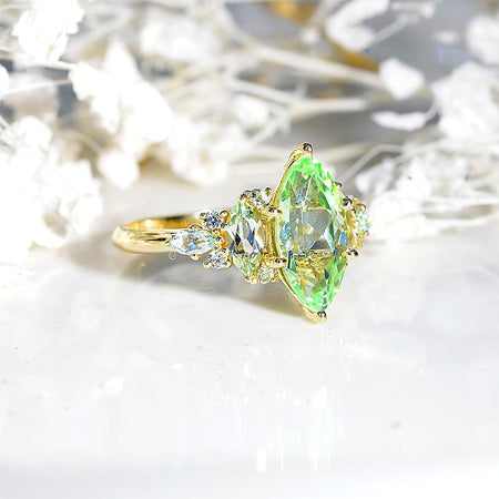 14K White Gold 2 Carat Marquise Cut Green Mint Sapphire Halo Engagement Ring Model 1328