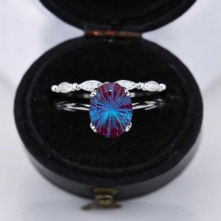 2 Carat Oval Fireworks Cut Alexandrite Engagement Eternity Gold Rings Set