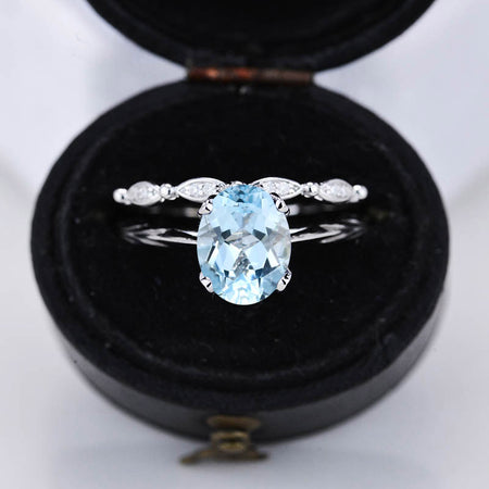 2 Carat Oval Aquamarine Engagement Eternity Gold Rings Set